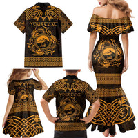 Personalized Caernarfonshire Sir Gaernarfon Family Matching Mermaid Dress and Hawaiian Shirt Gold Castle Tower Celtic-inspired - Wonder Print Shop