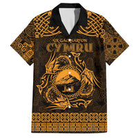 Personalized Caernarfonshire Sir Gaernarfon Family Matching Off The Shoulder Long Sleeve Dress and Hawaiian Shirt Gold Castle Tower Celtic-inspired - Wonder Print Shop