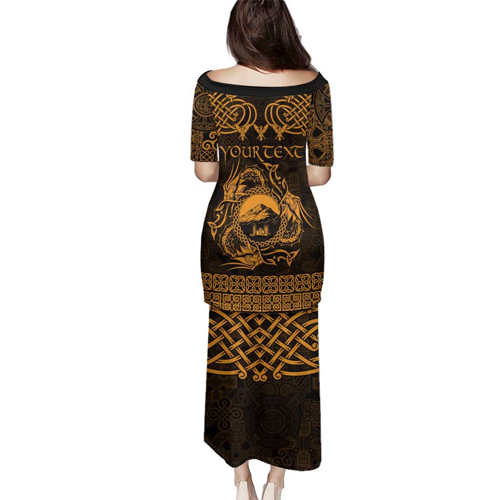 Personalized Caernarfonshire Sir Gaernarfon Family Matching Puletasi and Hawaiian Shirt Gold Castle Tower Celtic-inspired - Wonder Print Shop