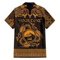 Personalized Caernarfonshire Sir Gaernarfon Family Matching Short Sleeve Bodycon Dress and Hawaiian Shirt Gold Castle Tower Celtic-inspired - Wonder Print Shop