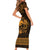 Personalized Caernarfonshire Sir Gaernarfon Family Matching Short Sleeve Bodycon Dress and Hawaiian Shirt Gold Castle Tower Celtic-inspired - Wonder Print Shop