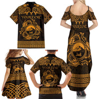 Personalized Caernarfonshire Sir Gaernarfon Family Matching Summer Maxi Dress and Hawaiian Shirt Gold Castle Tower Celtic-inspired - Wonder Print Shop