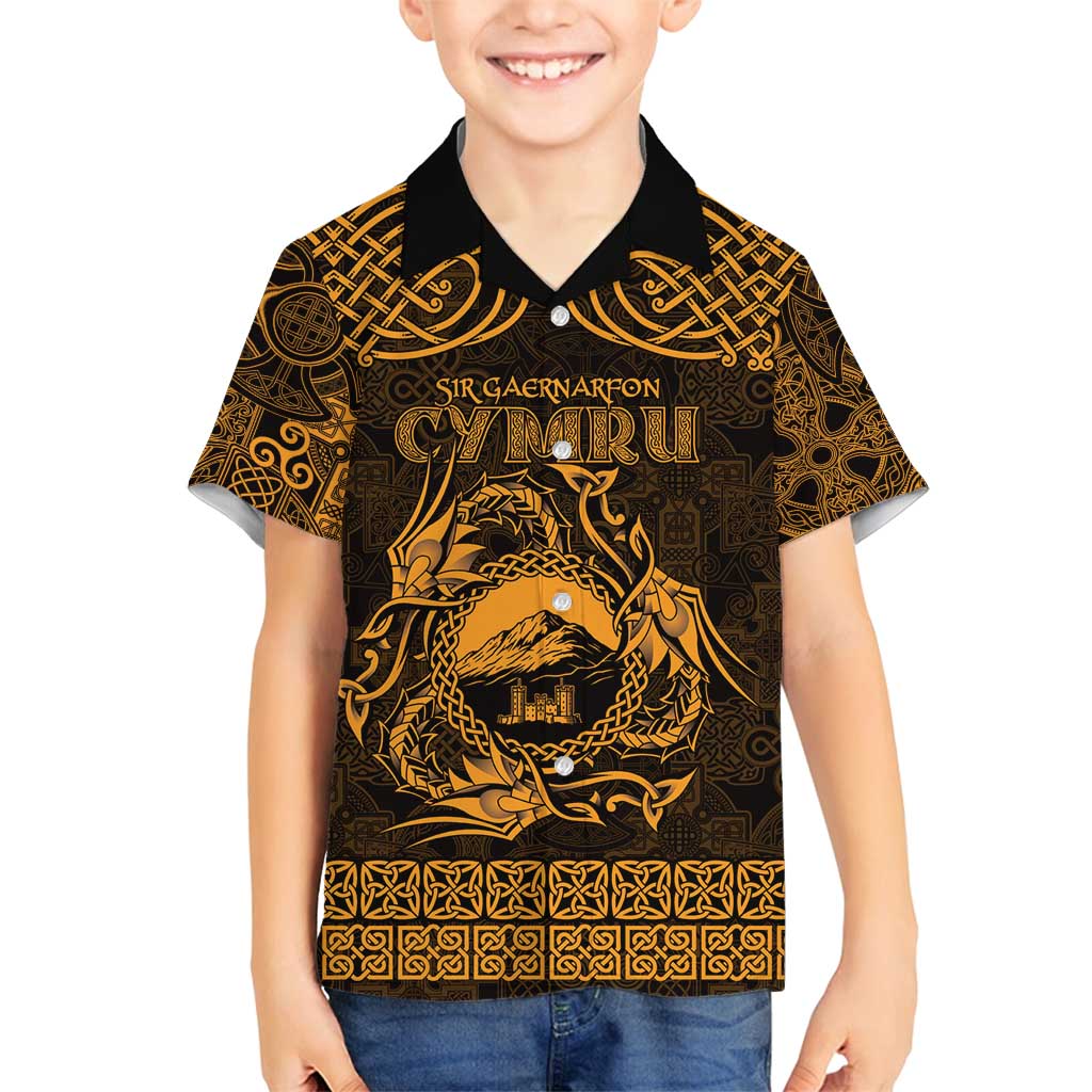 Personalized Caernarfonshire Sir Gaernarfon Family Matching Summer Maxi Dress and Hawaiian Shirt Gold Castle Tower Celtic-inspired - Wonder Print Shop