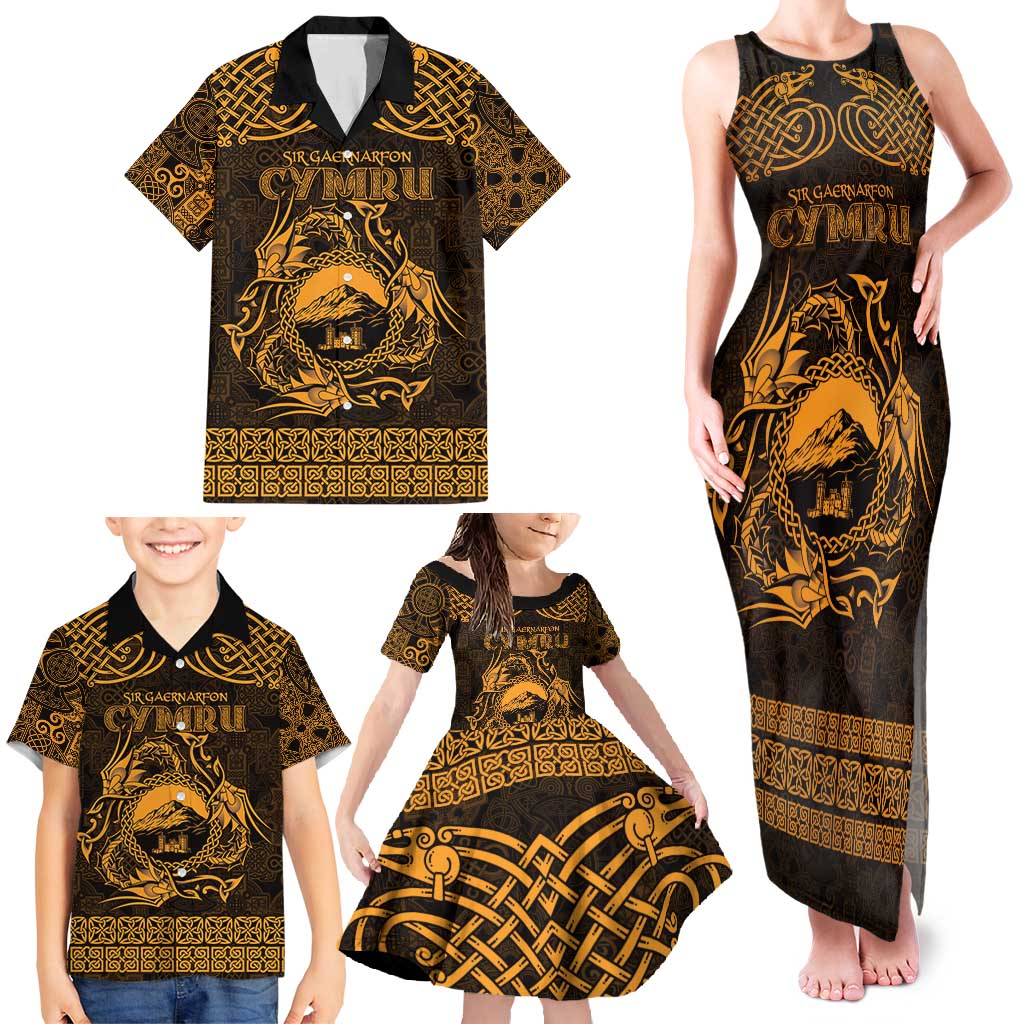 Personalized Caernarfonshire Sir Gaernarfon Family Matching Tank Maxi Dress and Hawaiian Shirt Gold Castle Tower Celtic-inspired - Wonder Print Shop