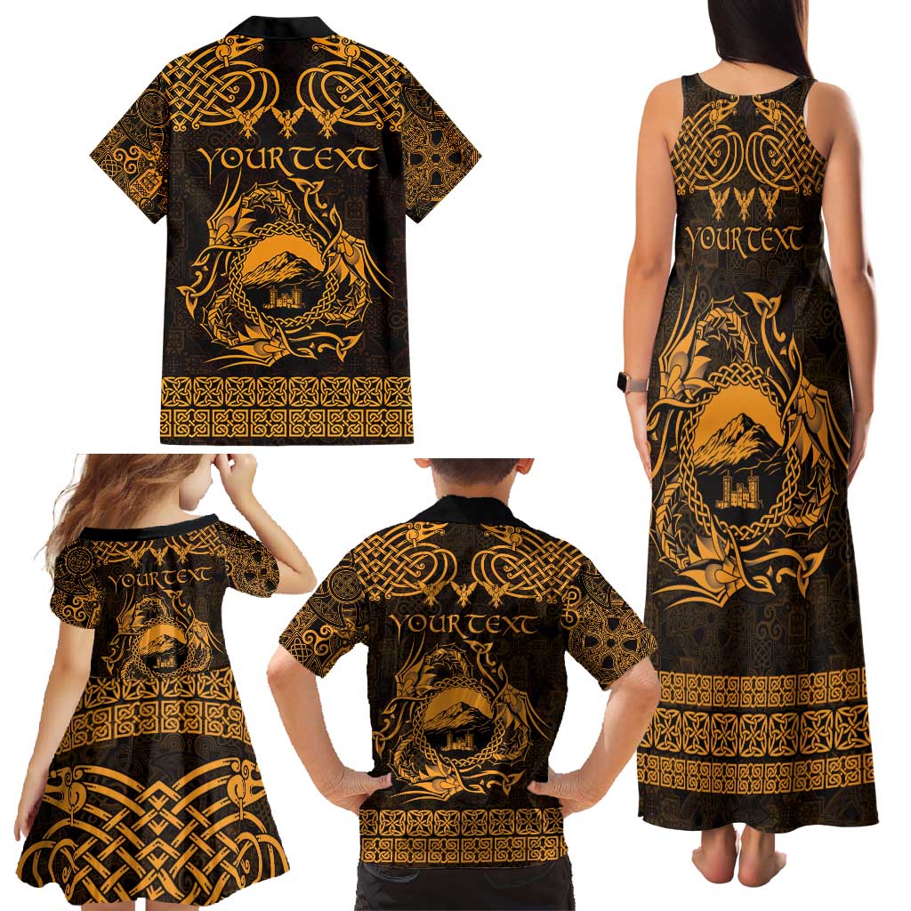 Personalized Caernarfonshire Sir Gaernarfon Family Matching Tank Maxi Dress and Hawaiian Shirt Gold Castle Tower Celtic-inspired - Wonder Print Shop