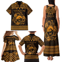 Personalized Caernarfonshire Sir Gaernarfon Family Matching Tank Maxi Dress and Hawaiian Shirt Gold Castle Tower Celtic-inspired - Wonder Print Shop