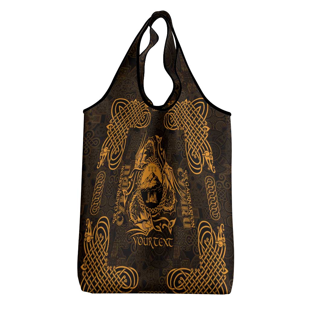 Personalized Caernarfonshire Sir Gaernarfon Grocery Bag Gold Castle Tower Celtic-inspired - Wonder Print Shop