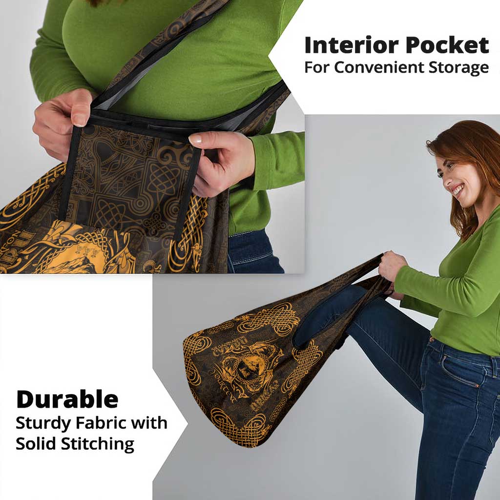 Personalized Caernarfonshire Sir Gaernarfon Grocery Bag Gold Castle Tower Celtic-inspired - Wonder Print Shop