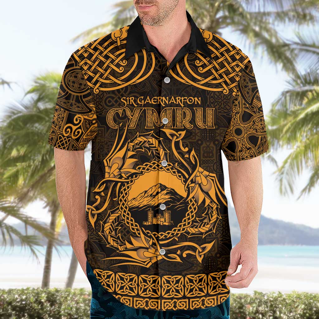 Personalized Caernarfonshire Sir Gaernarfon Hawaiian Shirt Gold Castle Tower Celtic-inspired - Wonder Print Shop