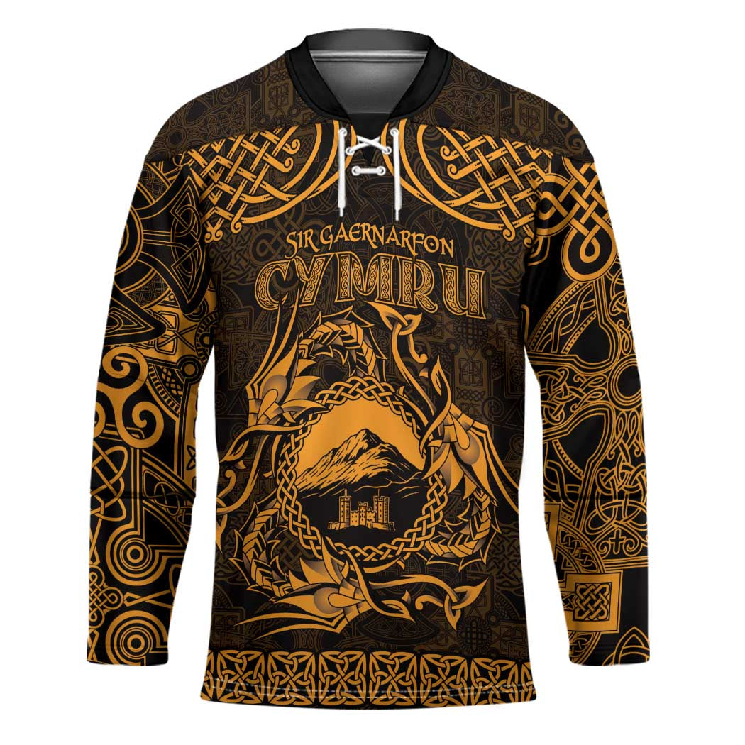 Personalized Caernarfonshire Sir Gaernarfon Hockey Jersey Gold Castle Tower Celtic-inspired - Wonder Print Shop