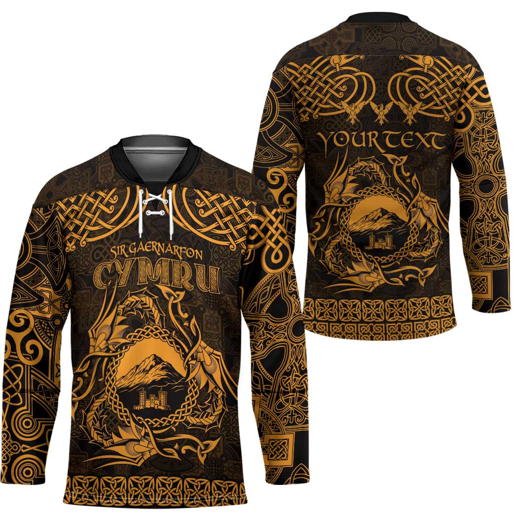 Personalized Caernarfonshire Sir Gaernarfon Hockey Jersey Gold Castle Tower Celtic-inspired - Wonder Print Shop