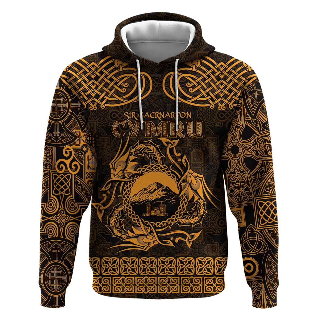 Personalized Caernarfonshire Sir Gaernarfon Hoodie Gold Castle Tower Celtic-inspired - Wonder Print Shop