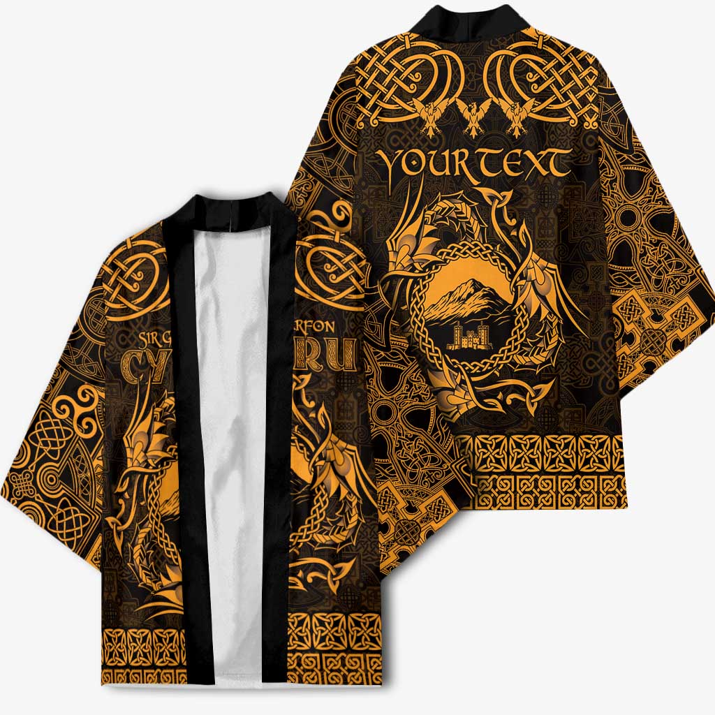 Personalized Caernarfonshire Sir Gaernarfon Kimono Gold Castle Tower Celtic-inspired - Wonder Print Shop