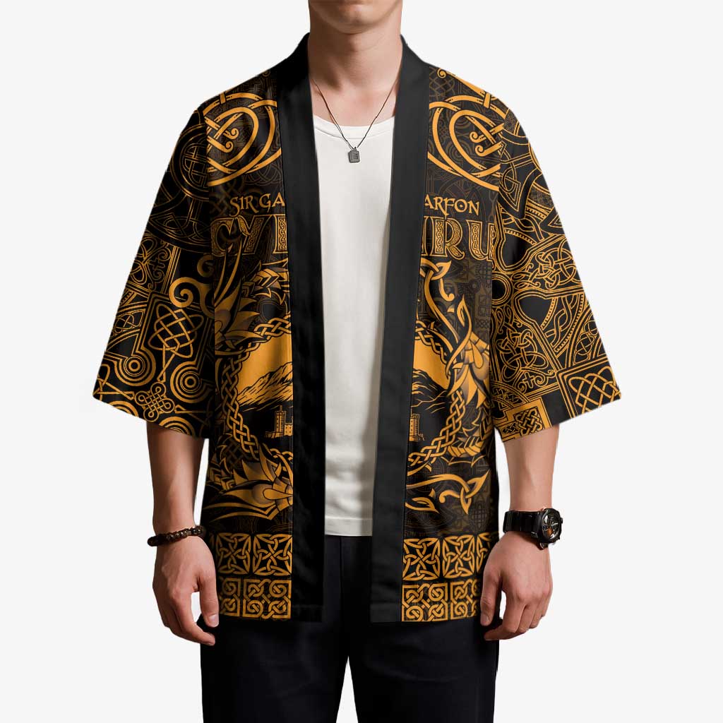 Personalized Caernarfonshire Sir Gaernarfon Kimono Gold Castle Tower Celtic-inspired - Wonder Print Shop
