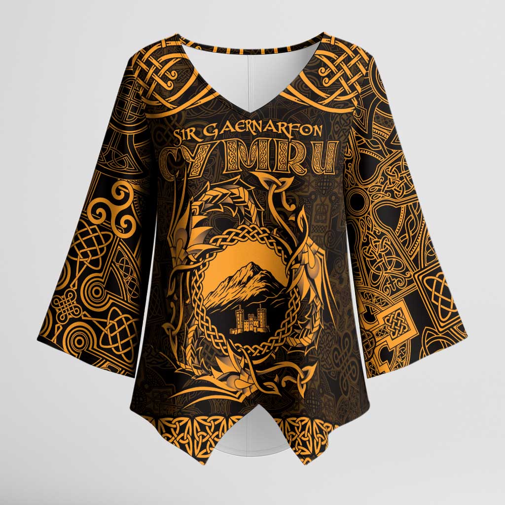 Personalized Caernarfonshire Sir Gaernarfon Kimono Sleeve Blouse Gold Castle Tower Celtic-inspired - Wonder Print Shop