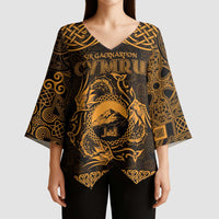 Personalized Caernarfonshire Sir Gaernarfon Kimono Sleeve Blouse Gold Castle Tower Celtic-inspired - Wonder Print Shop