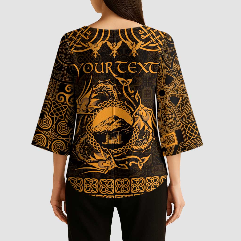 Personalized Caernarfonshire Sir Gaernarfon Kimono Sleeve Blouse Gold Castle Tower Celtic-inspired - Wonder Print Shop