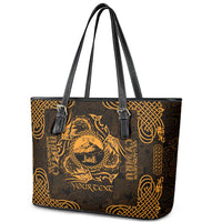 Personalized Caernarfonshire Sir Gaernarfon Leather Tote Bag Gold Castle Tower Celtic-inspired - Wonder Print Shop