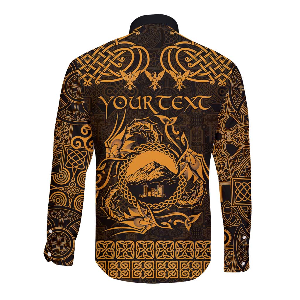 Personalized Caernarfonshire Sir Gaernarfon Long Sleeve Button Shirt Gold Castle Tower Celtic-inspired - Wonder Print Shop