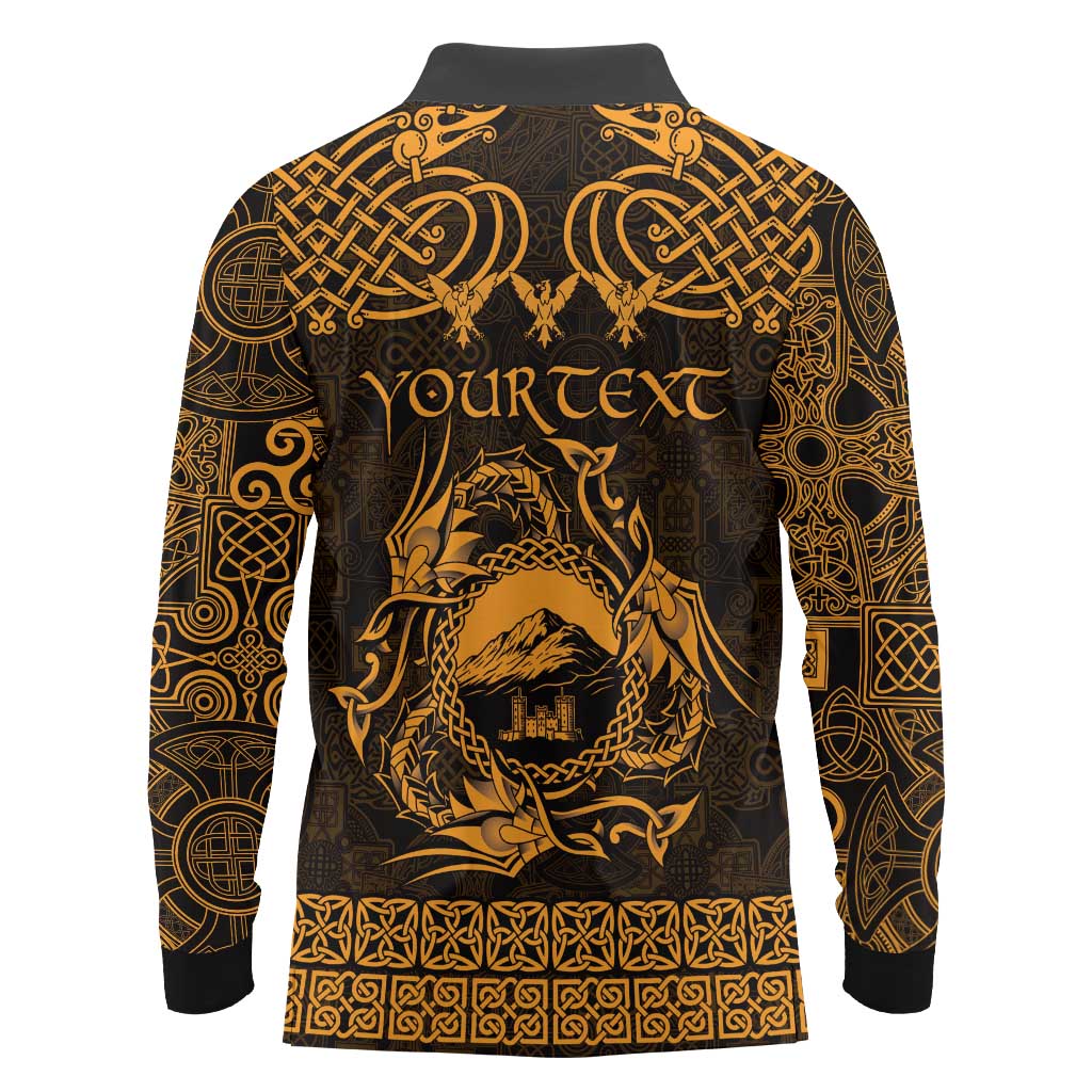 Personalized Caernarfonshire Sir Gaernarfon Long Sleeve Polo Shirt Gold Castle Tower Celtic-inspired - Wonder Print Shop