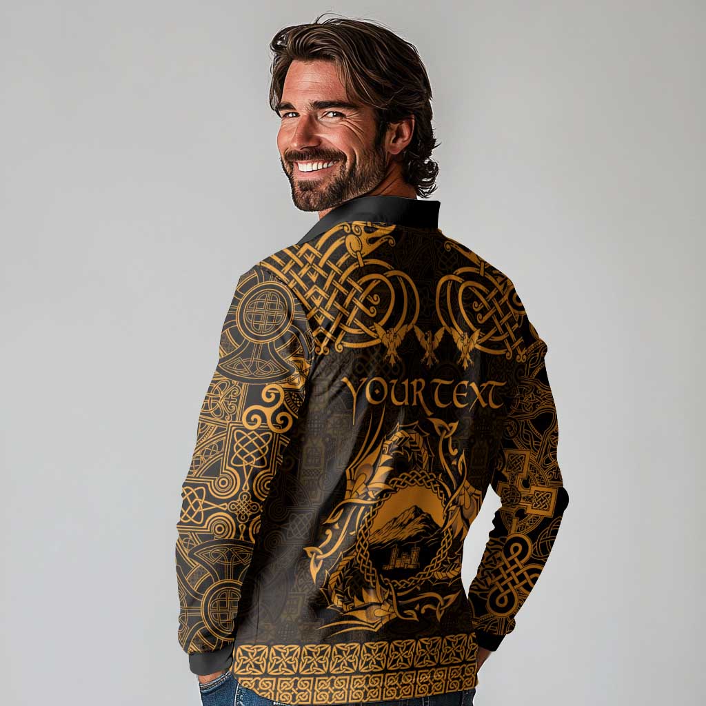 Personalized Caernarfonshire Sir Gaernarfon Long Sleeve Polo Shirt Gold Castle Tower Celtic-inspired - Wonder Print Shop