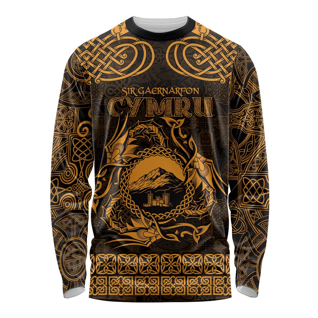 Personalized Caernarfonshire Sir Gaernarfon Long Sleeve Shirt Gold Castle Tower Celtic-inspired - Wonder Print Shop