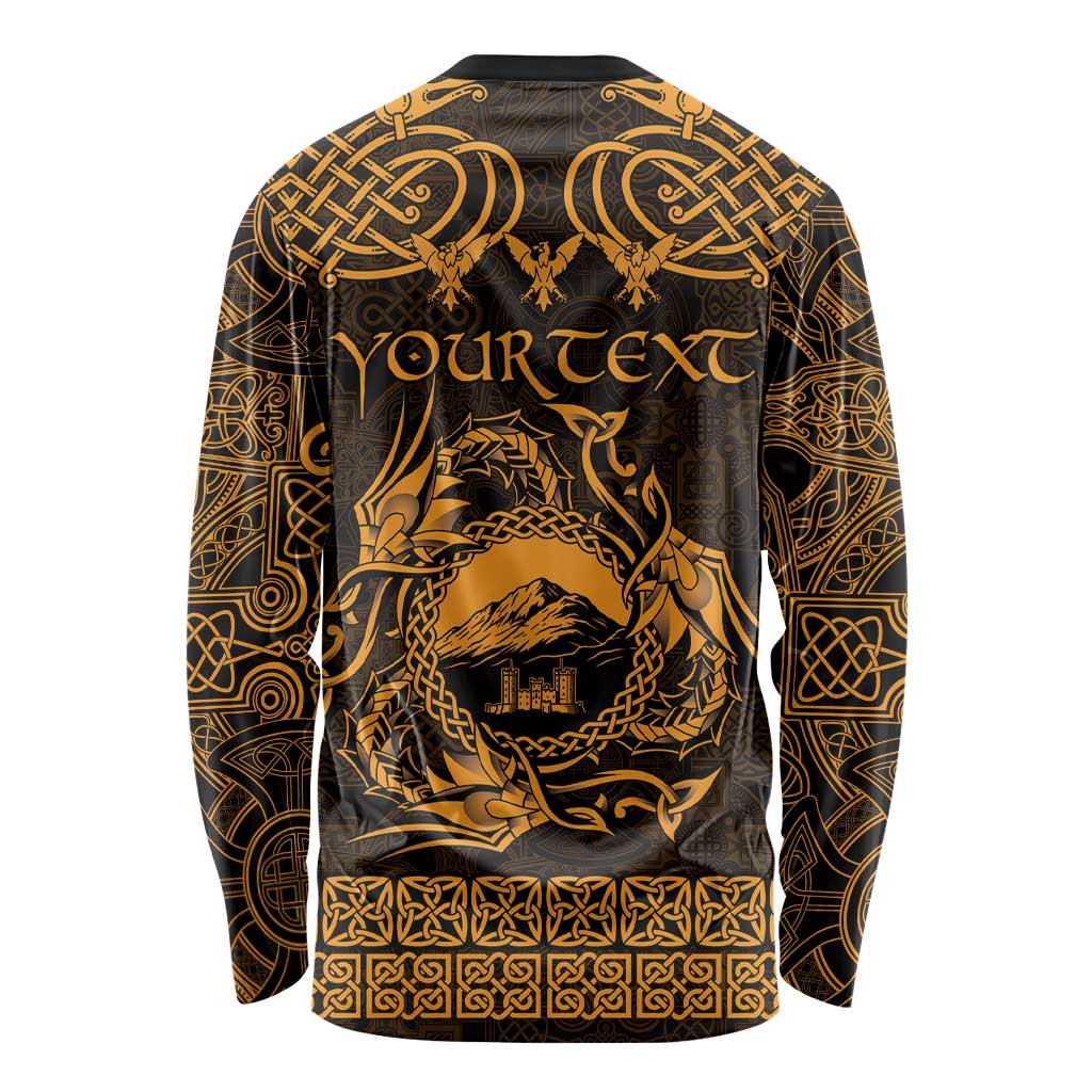 Personalized Caernarfonshire Sir Gaernarfon Long Sleeve Shirt Gold Castle Tower Celtic-inspired - Wonder Print Shop