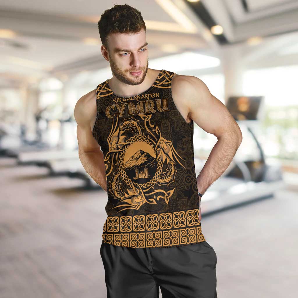 Personalized Caernarfonshire Sir Gaernarfon Men Tank Top Gold Castle Tower Celtic-inspired - Wonder Print Shop