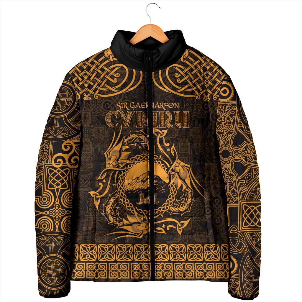 Personalized Caernarfonshire Sir Gaernarfon Padded Jacket Gold Castle Tower Celtic-inspired - Wonder Print Shop