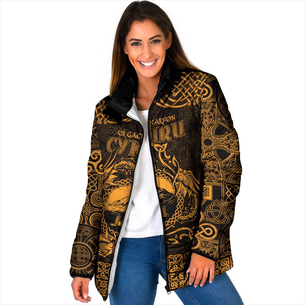 Personalized Caernarfonshire Sir Gaernarfon Padded Jacket Gold Castle Tower Celtic-inspired - Wonder Print Shop