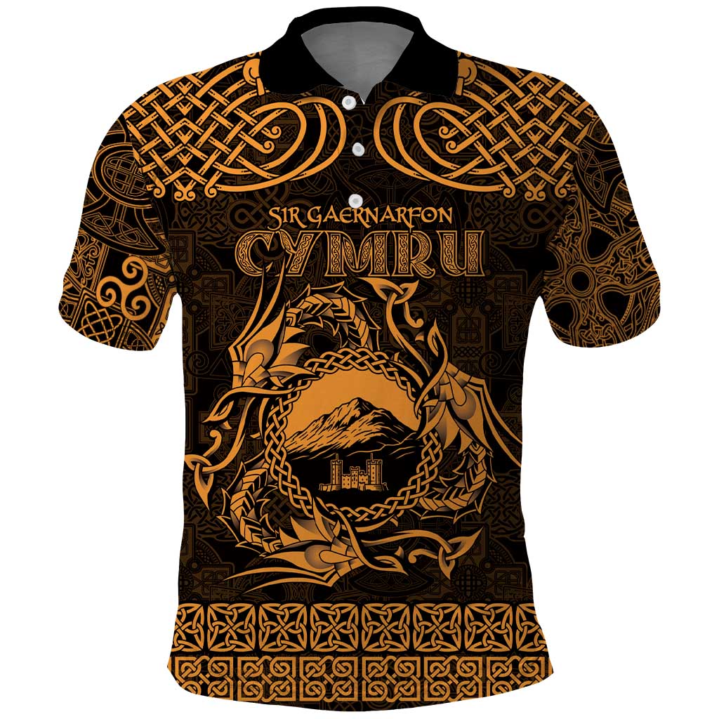 Personalized Caernarfonshire Sir Gaernarfon Polo Shirt Gold Castle Tower Celtic-inspired - Wonder Print Shop