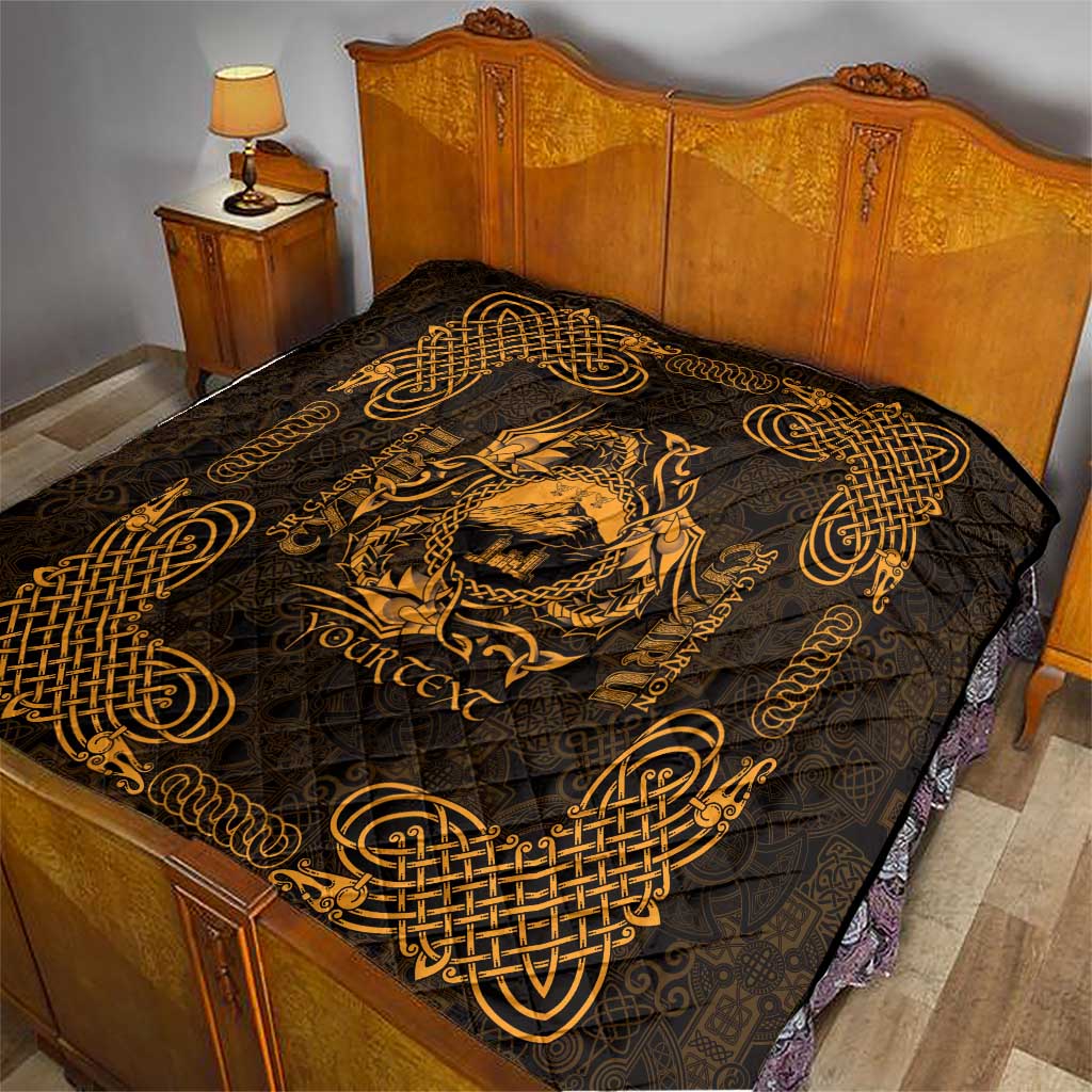 Personalized Caernarfonshire Sir Gaernarfon Quilt Gold Castle Tower Celtic-inspired - Wonder Print Shop