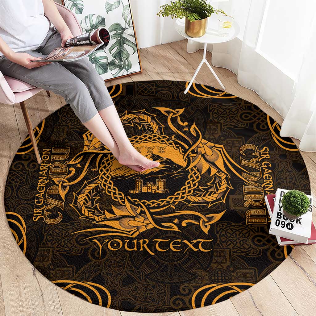Personalized Caernarfonshire Sir Gaernarfon Round Carpet Gold Castle Tower Celtic-inspired - undefined