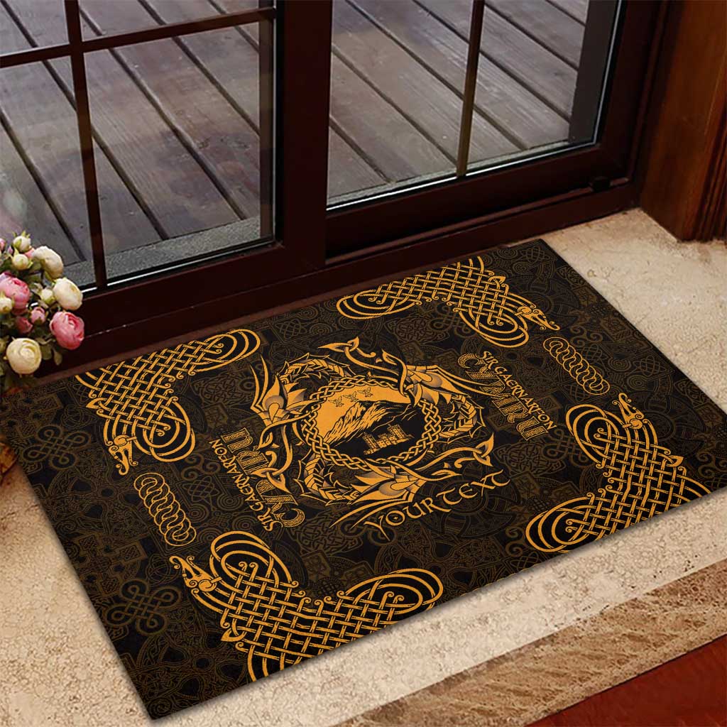 Personalized Caernarfonshire Sir Gaernarfon Rubber Doormat Gold Castle Tower Celtic-inspired - Wonder Print Shop
