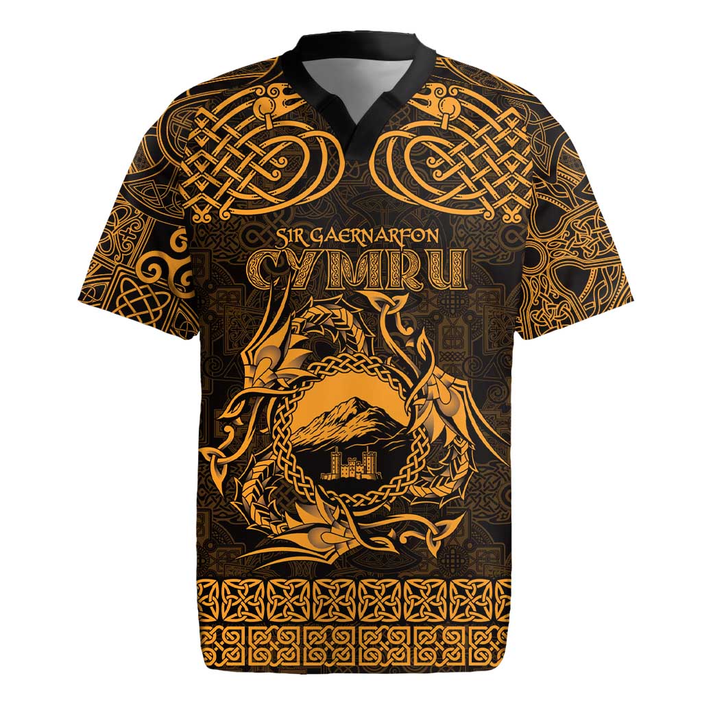 Personalized Caernarfonshire Sir Gaernarfon Rugby Jersey Gold Castle Tower Celtic-inspired - Wonder Print Shop