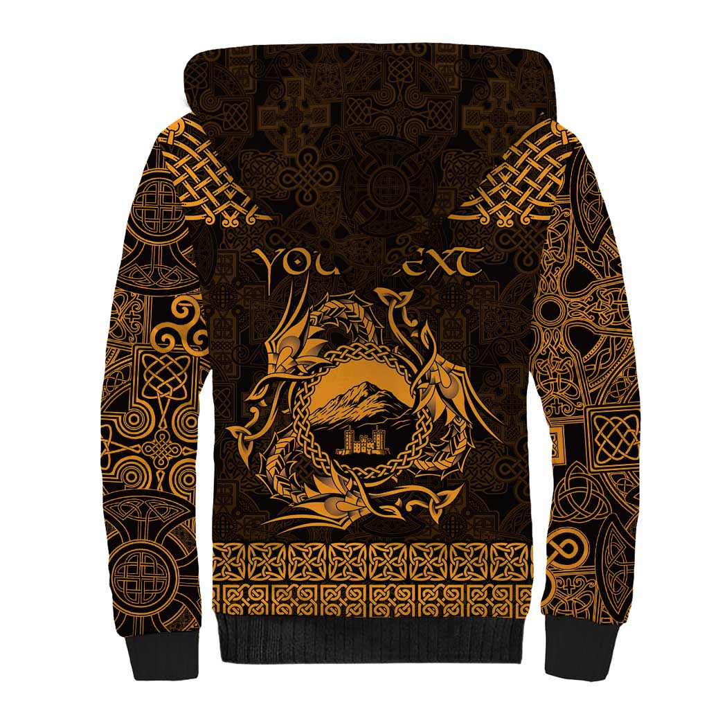 Personalized Caernarfonshire Sir Gaernarfon Sherpa Hoodie Gold Castle Tower Celtic-inspired - Wonder Print Shop