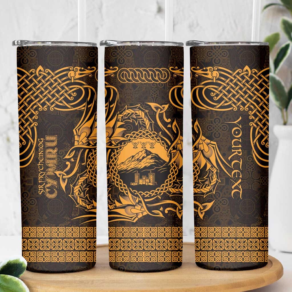 Personalized Caernarfonshire Sir Gaernarfon Skinny Tumbler Gold Castle Tower Celtic-inspired - Wonder Print Shop