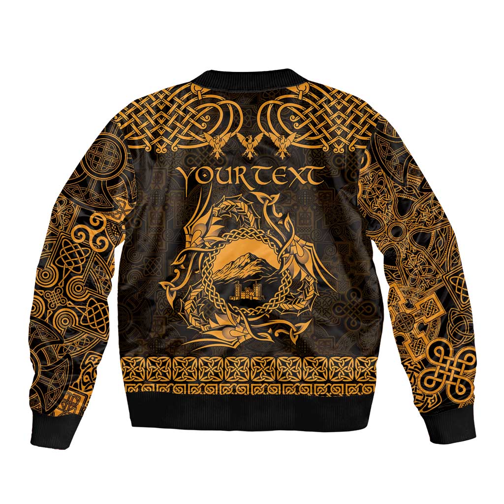 Personalized Caernarfonshire Sir Gaernarfon Sleeve Zip Bomber Jacket Gold Castle Tower Celtic-inspired - Wonder Print Shop