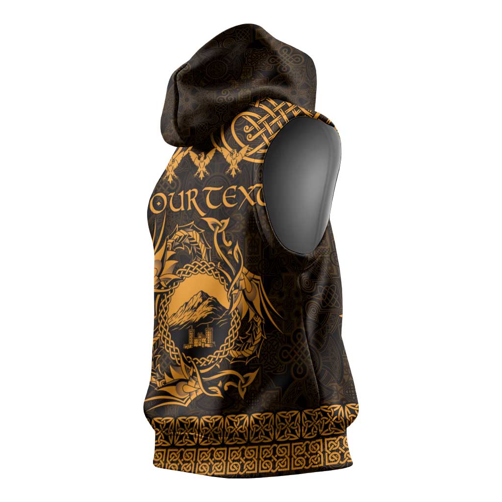 Personalized Caernarfonshire Sir Gaernarfon Sleeveless Hoodie Gold Castle Tower Celtic-inspired - Wonder Print Shop