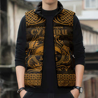 Personalized Caernarfonshire Sir Gaernarfon Sleeveless Puffer Jacket Gold Castle Tower Celtic-inspired - Wonder Print Shop
