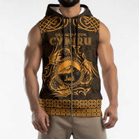 Personalized Caernarfonshire Sir Gaernarfon Sleeveless Zip Hoodie Gold Castle Tower Celtic-inspired - Wonder Print Shop