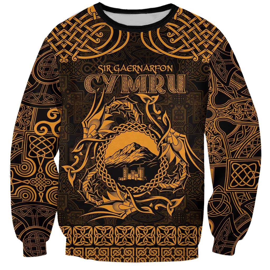 Personalized Caernarfonshire Sir Gaernarfon Sweatshirt Gold Castle Tower Celtic-inspired - Wonder Print Shop