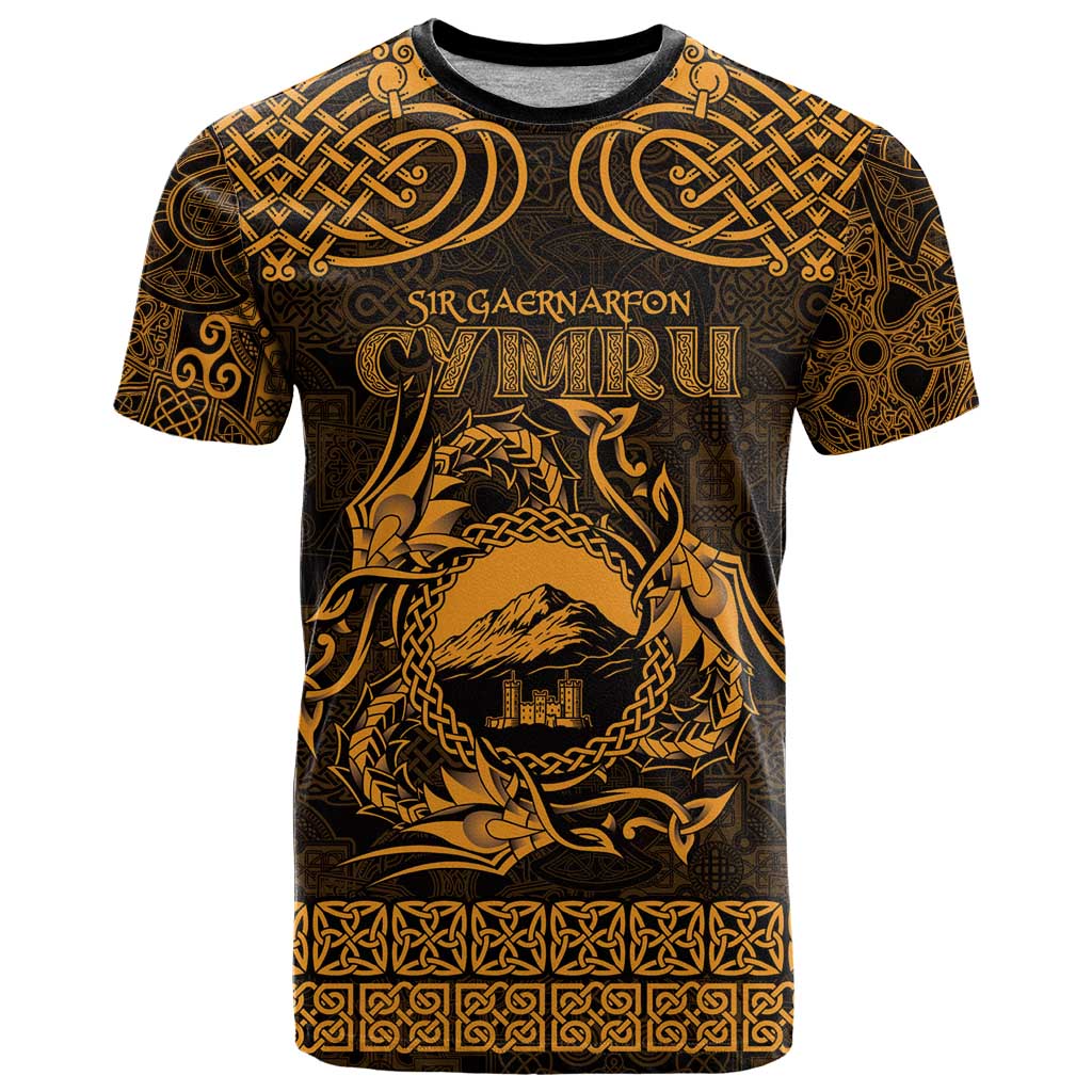 Personalized Caernarfonshire Sir Gaernarfon T Shirt Gold Castle Tower Celtic-inspired - Wonder Print Shop
