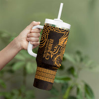 Personalized Caernarfonshire Sir Gaernarfon Tumbler With Handle Gold Castle Tower Celtic-inspired - Wonder Print Shop