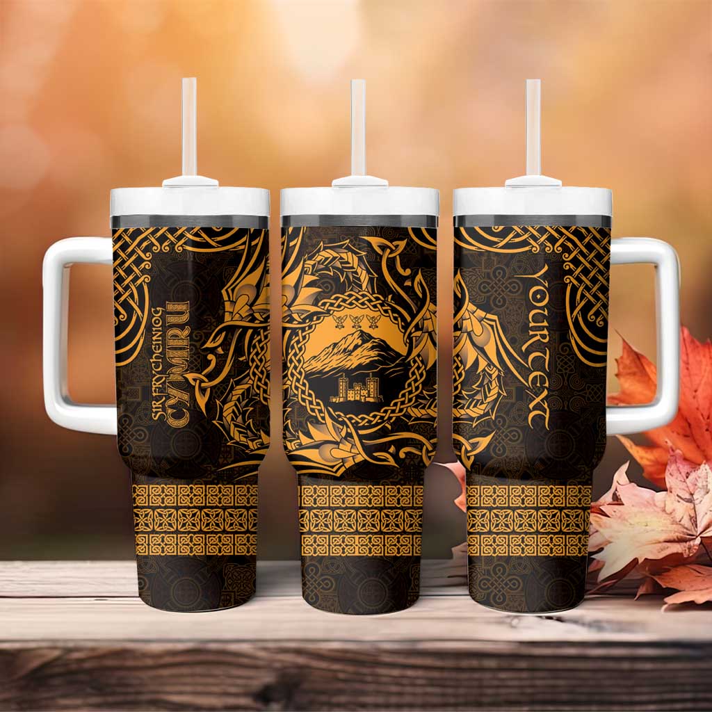 Personalized Caernarfonshire Sir Gaernarfon Tumbler With Handle Gold Castle Tower Celtic-inspired - Wonder Print Shop