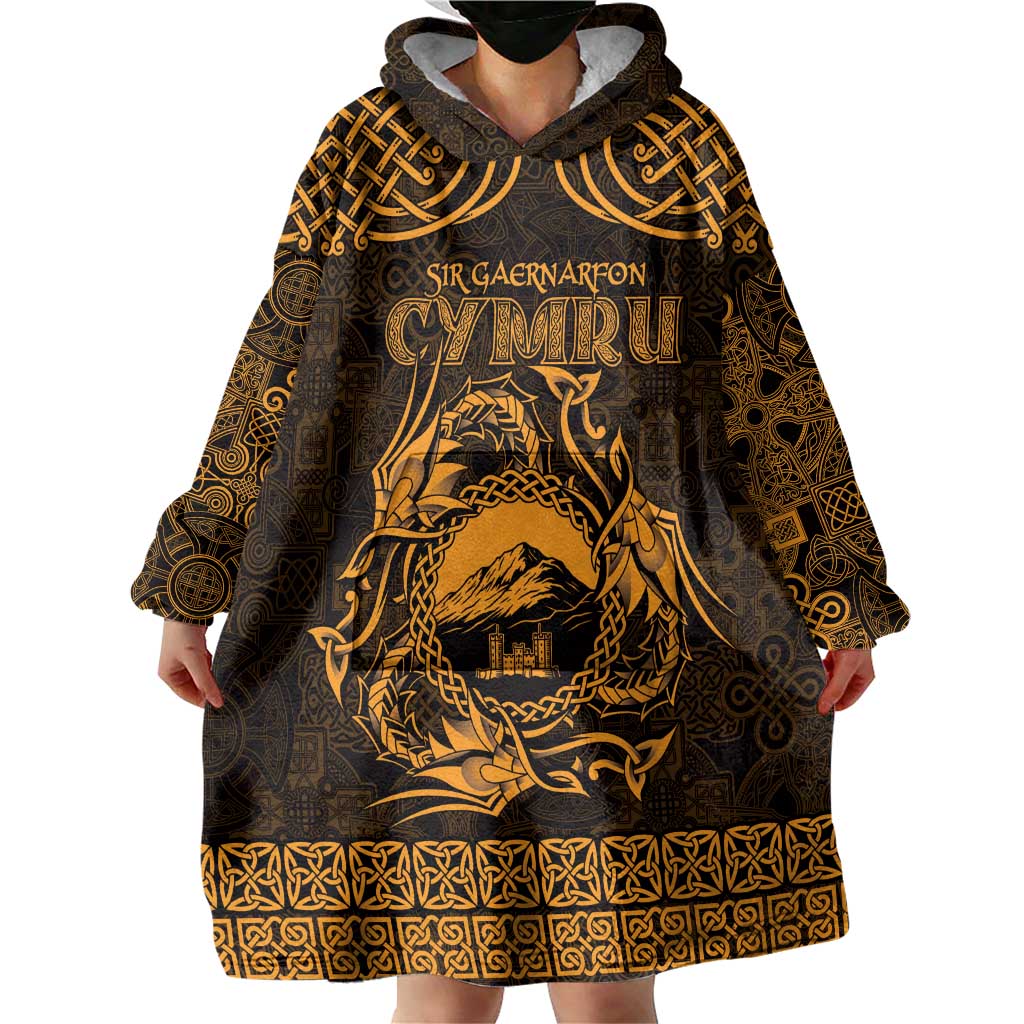 Personalized Caernarfonshire Sir Gaernarfon Wearable Blanket Hoodie Gold Castle Tower Celtic-inspired - Wonder Print Shop