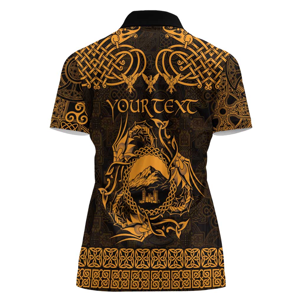 Personalized Caernarfonshire Sir Gaernarfon Women Polo Shirt Gold Castle Tower Celtic-inspired - Wonder Print Shop