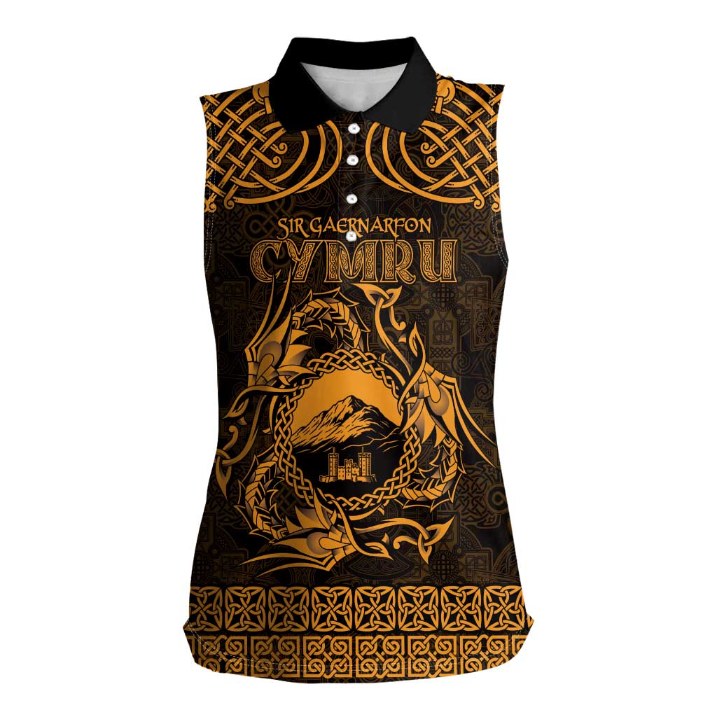 Personalized Caernarfonshire Sir Gaernarfon Women Sleeveless Polo Shirt Gold Castle Tower Celtic-inspired - Wonder Print Shop
