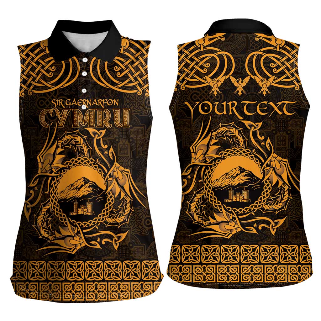 Personalized Caernarfonshire Sir Gaernarfon Women Sleeveless Polo Shirt Gold Castle Tower Celtic-inspired - Wonder Print Shop