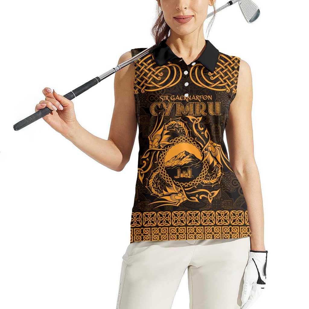 Personalized Caernarfonshire Sir Gaernarfon Women Sleeveless Polo Shirt Gold Castle Tower Celtic-inspired - Wonder Print Shop